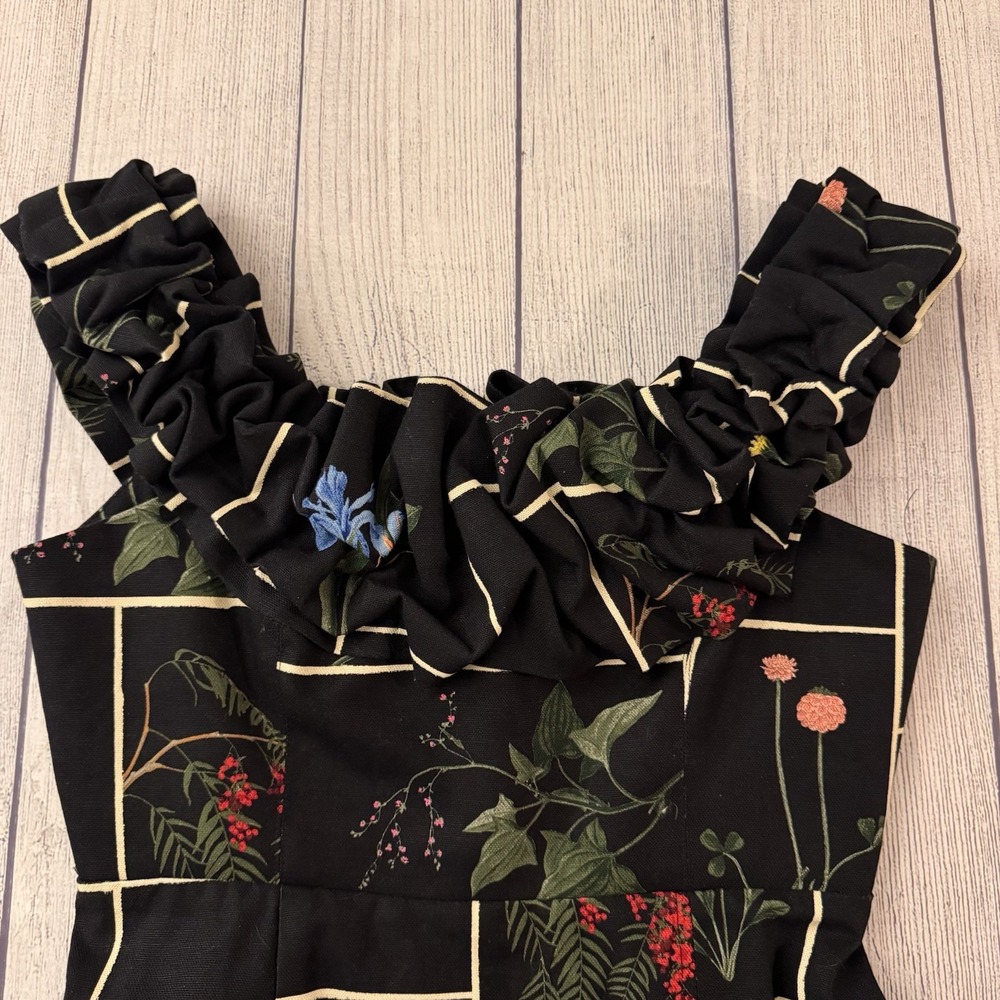 Tuckernuck Black Fresher Buds Suze Dress Floral Off Shoulder Ruffle Midi Size 6 - Picture 7 of 9